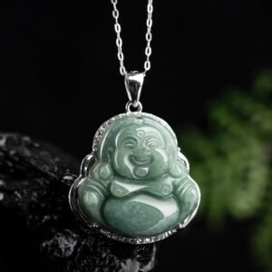 Sterling Silver Laughing Buddha Jade Abundance Necklace Chain Pendant | Your Quiet Daily Anchor for Gentle Focus | AetherFate
