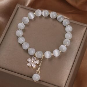 For When You Need Quiet Presence | Cat's Eye Flower Charm Peace Support Bracelet