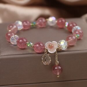 For When You Need Gentle Clarity | Strawberry Quartz Rutilated Quartz Fluorite Flower Bracelet
