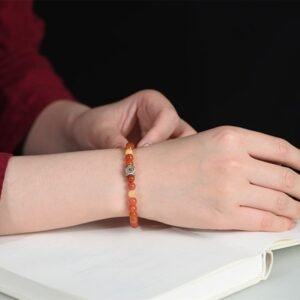 Gentle Focus, Worn Daily. Sterling Silver Chinese Natal Buddha Amulet Red Agate Amber Self-acceptance Bracelet by AetherFate