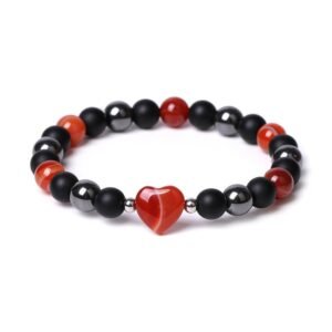 For When You Need Quiet Warmth | Black Onyx Tiger Eye Stone Crystal Love Heart Bracelet