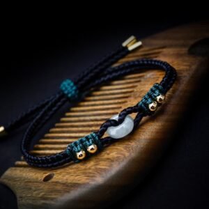 Quiet Wisdom, Worn Daily. Round Peace Buckle Jade Abundance String Bracelet by AetherFate