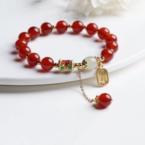For When You Need Quiet Wisdom | Red Agate Hetian Jade Fu Character Confidence Charm Bracelet