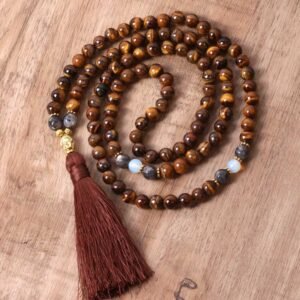 For When You Need Quiet Warmth | Tibetan Tiger Eye Buddha Strength Power Beaded Tassel Pendant Necklace