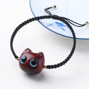 Small Leaf Red Sandalwood Ebony Wood Cute Cat Head Calm Braided Bracelet | Your Quiet Daily Anchor for Quiet Presence | AetherFate
