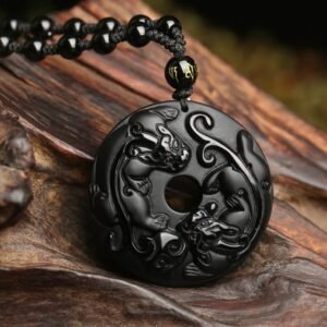 Black Obsidian Peace Buckle Pixiu Bead Rope Strength Necklace Pendant | Your Quiet Daily Anchor for Inner Stillness | AetherFate