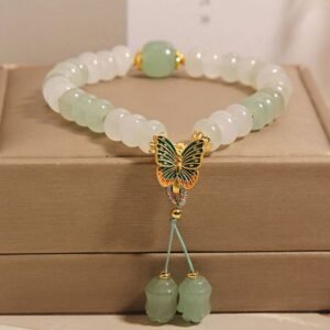 Quiet Wisdom, Worn Daily. Tianshan Jade Abacus Beads Butterfly Prosperity Bracelet by AetherFate