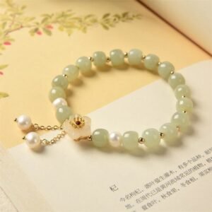 For When You Need Quiet Wisdom | Hetian Jade Flower Pearl Happiness Abundance Bracelet