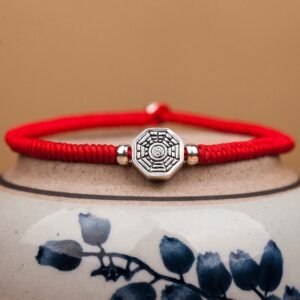 For When You Need Gentle Focus | Sterling Silver Yin Yang Bagua Symbol Cinnabar String Concentration Bracelet