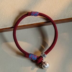 For When You Need Gentle Focus | Sterling Silver Tibetan Handmade Om Mani Padme Hum Persimmon Charm Braided Bracelet