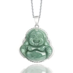 Sterling Silver Laughing Buddha Jade Abundance Necklace Chain Pendant | Your Quiet Daily Anchor for Gentle Focus | AetherFate