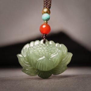 Hetian Cyan Jade Lotus Flower Success Necklace Pendant | Your Quiet Daily Anchor for Quiet Wisdom | AetherFate