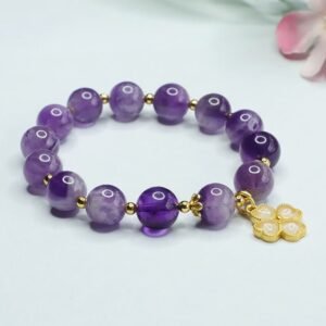For When You Need Quiet Calm | Amethyst Crystal Inner Peace Four Leaf Clover Charm Bracelet