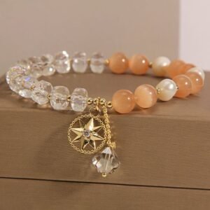 Quiet Presence, Worn Daily. Orange Cat's Eye White Crystal Star Support Bracelet by AetherFate