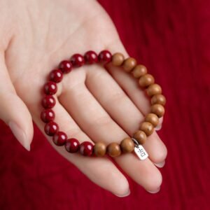 Sterling Silver Peach Wood Cinnabar Bracelet | Your Quiet Daily Anchor for Gentle Focus | AetherFate