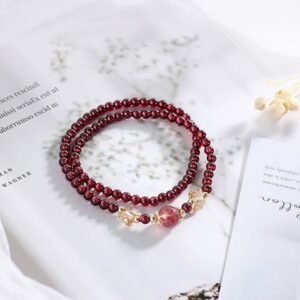 14K Gold Plated Garnet Strawberry Quartz Butterfly Double Wrap Bracelet | Your Quiet Daily Anchor for Quiet Warmth | AetherFate