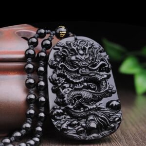 Inner Stillness, Worn Daily. Black Obsidian Stone Dragon Fulfilment Pendant Necklace by AetherFate