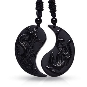 For When You Need Inner Stillness | Black Obsidian Yin Yang Dragon Phoenix Necklace Pendant