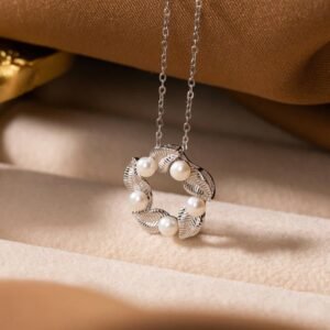 Sterling Silver Pearl Leaf Design Wisdom Necklace Pendant Ring Earrings Set | Your Quiet Daily Anchor for Gentle Presence | AetherFate