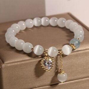 Cat's Eye Crystal Heart Zircon Charm Peace Love Bracelet | Your Quiet Daily Anchor for Quiet Presence | AetherFate
