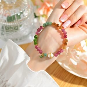 Multicolored Tourmaline Pearl Auspicious Character Charm Wisdom Bracelet | Your Quiet Daily Anchor for Quiet Presence | AetherFate