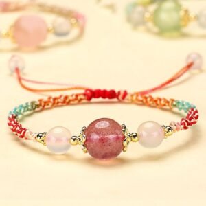 For When You Need Gentle Clarity | Strawberry Quartz Pink Crystal Prehnite White Agate Bead Rope Bracelet