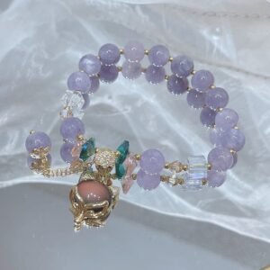 Quiet Wisdom, Worn Daily. Purple Jade Fox Charm Happiness Bracelet by AetherFate