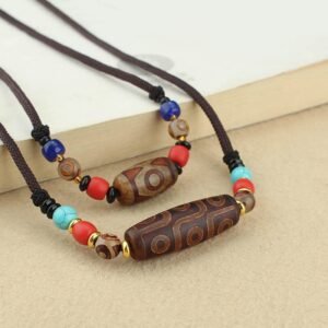 Quiet Presence, Worn Daily. Tibetan Nine-Eye Dzi Bead Three-eyed Dzi Bead String Necklaces Pendant by AetherFate