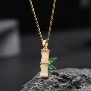 For When You Need Quiet Warmth | 18K Gold Plated Chalcedony Bamboo Rhinestones Harmony Necklace Pendant