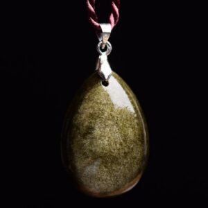 For When You Need Quiet Warmth | Gold Sheen Obsidian Black Obsidian Rainbow Obsidian Water Drop Necklace Pendant | AetherFate