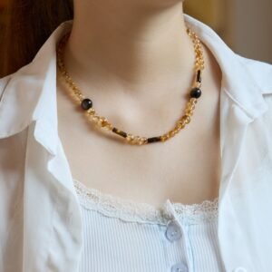Against Your Collarbone | Citrine Necklace Maillard Tiger Eye Stone Jinba