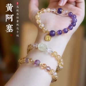 Natural Citrine and Amethyst Double-Strand Bracelet, Bring Wealth and Prosperity, High-End Chinese-Style Crystal Bracelet Wholesale