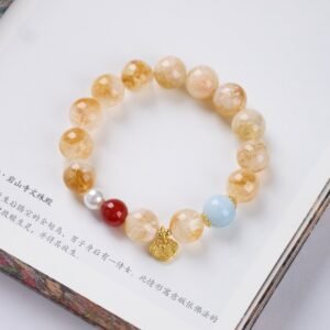 Natural 12mm Citrine Bracelet for Women, New Chinese Style Ruyi Lock with High-End Crystal Beads Wholesale