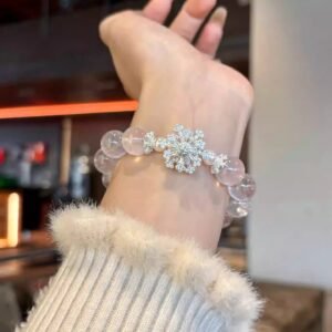 Natural Pink Crystal Bracelet, Mo Powder Bracelet, Snowflake Accessories, Emotional Couple, Best Friend Bracelet Gift