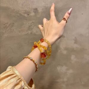 Natural Yellow Crystal Bracelet, Yellow Tower Crystal, Yellow Glue Flower, Red Glue Flower, Multi-Circle Bracelet, Transfer Bead Necklace, Elegant and White for Women