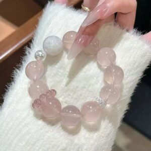 "Snow Starlight" Natural Starlight Pink Crystal + Snowflake Ghost Crystal + Strawberry Crystal Running Ring Crystal Bracelet for Women