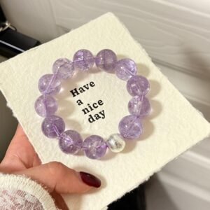 [Ice-Cold Grapes] Large Natural Purple Amethyst Bracelet in Trendy Style for Women, Single-Circle Jewelry