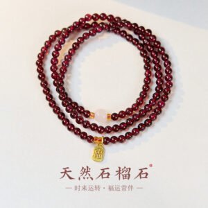 Natural Three-Circle Garnet Bracelet for Women, Crystal Hetian Jade Bracelet Gift, Accessible Luxury Niche, Simple and Versatile Bracelet