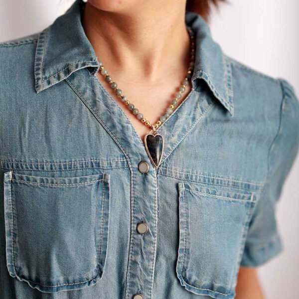 Labradorite Beads and Heart Pendant Necklace – view 2