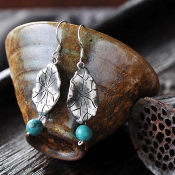 Peaceful Awareness, Worn Daily. Turquoise Ginkgo Leaf Earrings – view 8