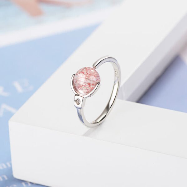 Soft Pink Rose Quartz and Crystal Ring – view 7