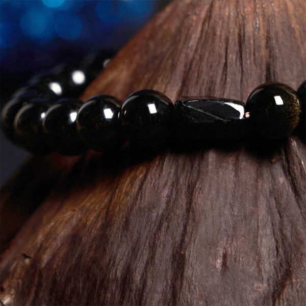 Black Obsidian Bead Bracelet on Elastic Strand – view 4