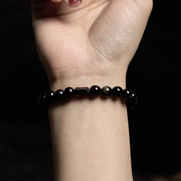 Black Obsidian Bead Bracelet on Elastic Strand – view 2