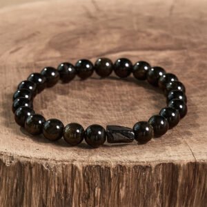 Black Obsidian Bead Bracelet on Elastic Strand