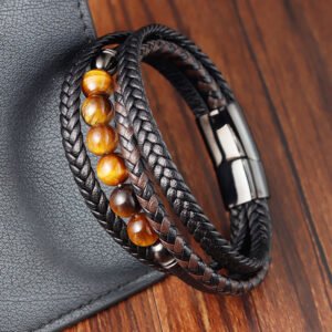 Steady Focus — Tiger's Eye Leather Bracelet