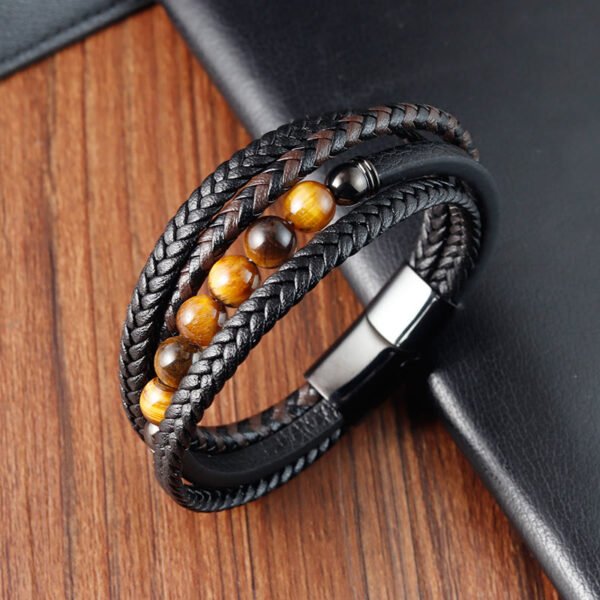 Steady Focus — Tiger's Eye Leather Bracelet – view 4