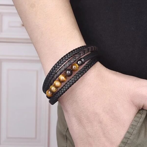 Steady Focus — Tiger's Eye Leather Bracelet – view 2