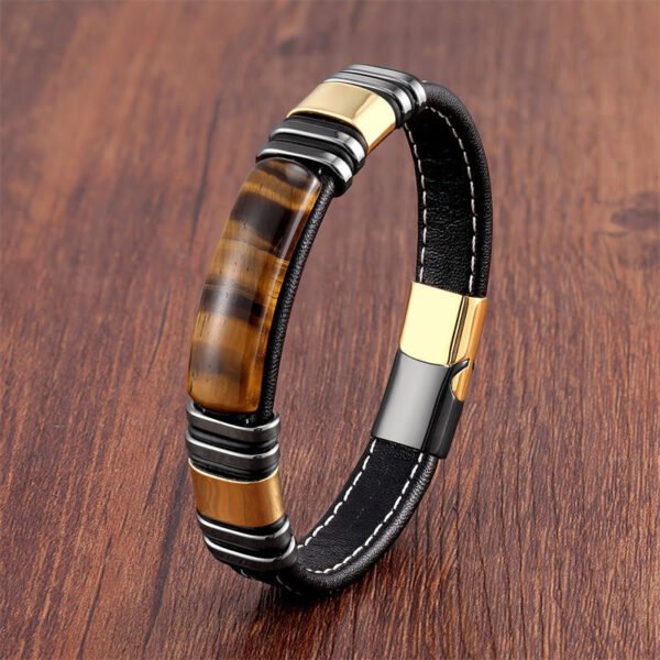 Steady Focus, Worn Daily. Tiger's Eye Leather Bracelet