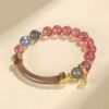 Rosy Soft Pink Strawberry Quartz and Labradorite Bracelet – view 2
