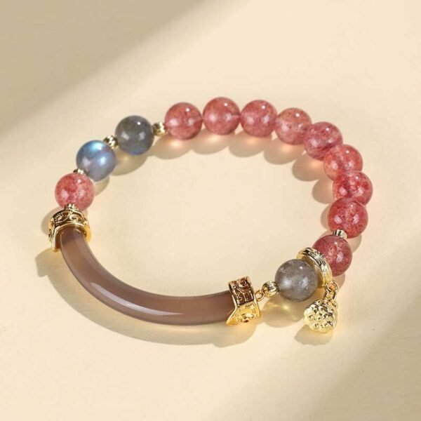 Rosy Soft Pink Strawberry Quartz and Labradorite Bracelet – view 2
